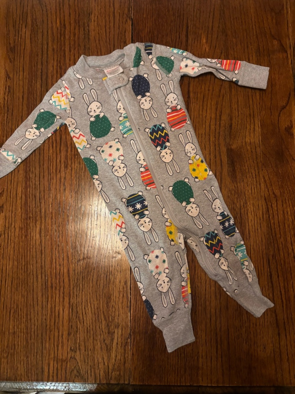 Hanna Anderson Grey Bunny Print One-Piece Pajamas